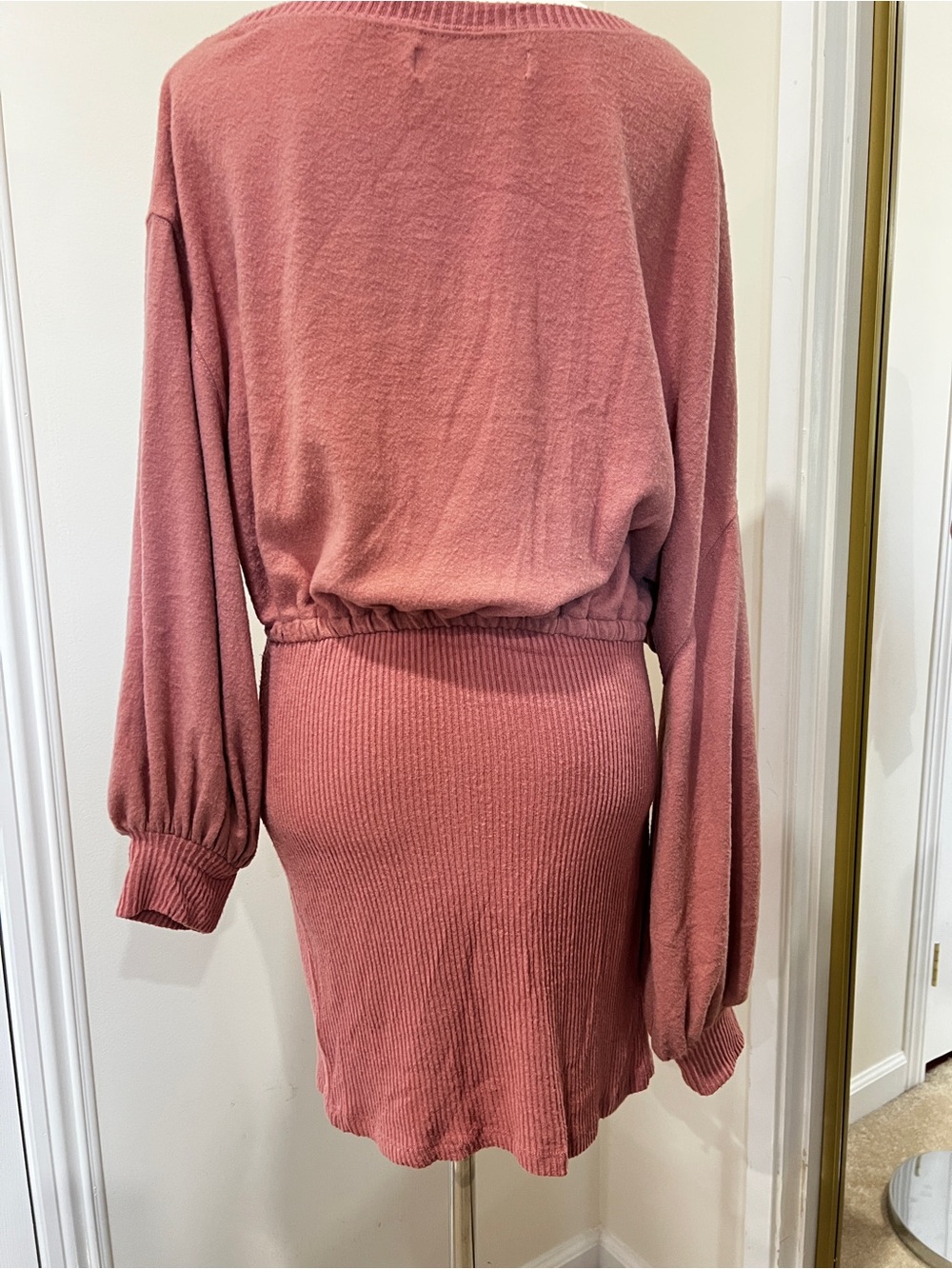 Free People Beach Off Shoulder Balloon Sleeve Mini Dress Size Large Blush Pink - Picture 4 of 15